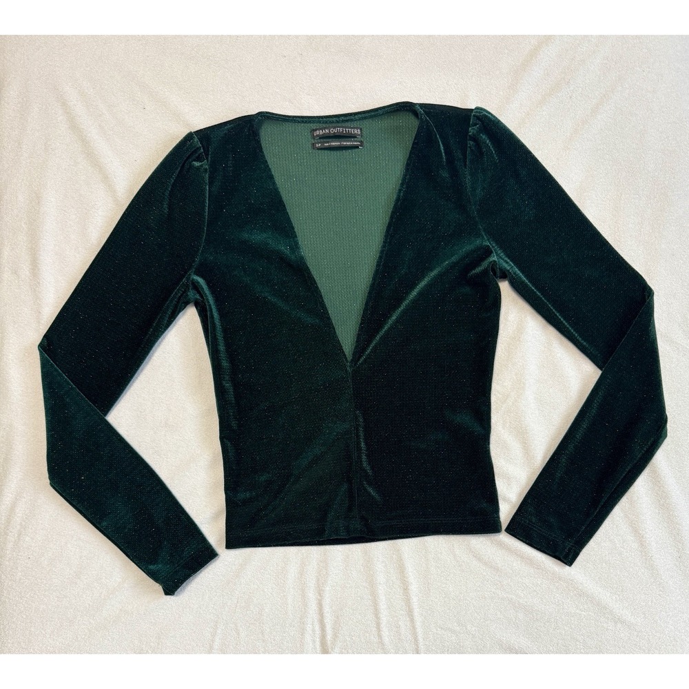 Urban Outfitters Glittery Plunging Velvet Top Womens Small‎ Green Metallic Party